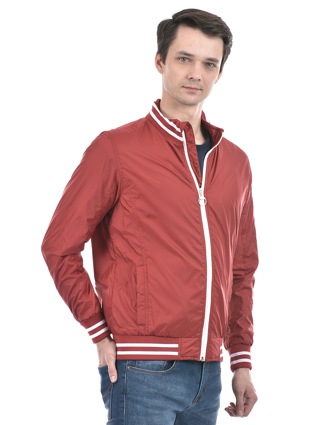 Numero Uno Men Striped Maroon Jacket